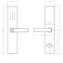 KENITSU TT62 5 Bản vẽ kỹ thuật chi tiết kích thước khóa cửa điện tử chống rỉ, hỗ trợ lắp đặt chuẩn xác cho cửa gỗ và cửa chung cư.