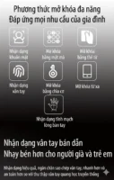 Các phương thức mở khóa của khóa thông minh gồm nhận diện khuôn mặt, vân tay, nhận diện khuôn mặt, app điện thoại và thẻ từ, tĩnh mạch.