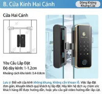 Hướng dẫn cách chọn khóa vân tay cho cửa kính cường lực hai cánh với độ dày từ 1-1.2cm.