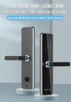 KENITSU TT62 6 Khóa thông minh chống trộm màu thép sang trọng lắp đặt cho cửa căn hộ chung cư hiện đại.