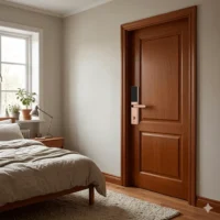 Khóa thông minh màu đồng lắp cho cửa gỗ phòng ngủ gia đình