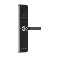 KENITSU TT62 7 Khóa vân tay cho cửa gỗ màu bạc sang trọng với thiết kế tay cầm tích hợp cảm biến vân tay và bảng mã số cảm ứng hiện đại.