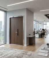 Khóa vân tay màu đồng cửa gỗ lắp đặt cho văn phòng làm việc công ty