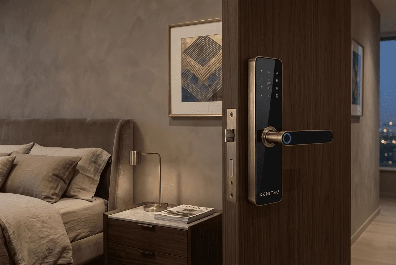 Banner lắp đặt khóa cửa gỗ thông minh thực tế cho căn hộ chung cư cao cấp