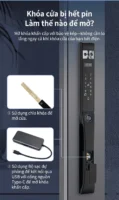 Cách mở khóa cửa nhôm thông minh khi hết pin bằng chìa cơ và cổng nguồn khẩn cấp Type-C.