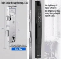 Kích thước ruột khóa và yêu cầu khoảng trống đố cửa đẩy cho khóa Face ID Kenitsu màu xám.