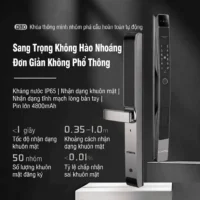 Bảng thông số kỹ thuật khóa thông minh cửa nhôm Face ID màu xám cao cấp chống nước IP65.