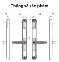 Sơ đồ bản vẽ kỹ thuật chi tiết kích thước mặt trước mặt sau và đố cửa lắp đặt khóa Kenitsu Pro