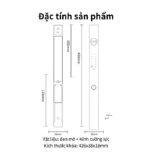 Sơ đồ cấu tạo và kích thước khóa cửa nhôm nhận diện khuôn mặt app TTLock Kenitsu SR7