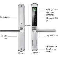Các bộ phận cấu tạo kỹ thuật trên khóa vân tay cửa nhôm Kenitsu SX9