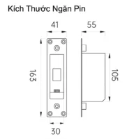 Sơ đồ bản vẽ kích thước chi tiết khay chứa pin và ngăn pin khóa cửa cổng Kenitsu Pro