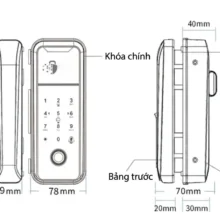 Kích thước lắp đặt thực tế khóa cửa kính kết nối điện thoại Kenitsu SKH8