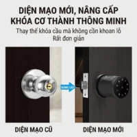 So sánh quy trình thay thế ổ khóa tay nắm tròn quả đấm cũ bằng khóa vân tay mini Kenitsu MDB thông minh không cần khoan đục lỗ đố cửa