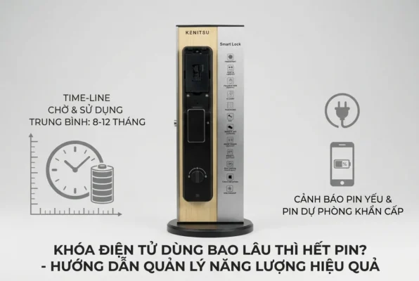Thời gian sử dụng pin trung bình của khóa điện tử thông minh Kenitsu từ 8 đến 12 tháng