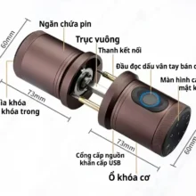 Sơ đồ kỹ thuật chú thích chi tiết kích thước hình học và cấu tạo linh kiện của mẫu khóa mini Kenitsu MDB màu đồng