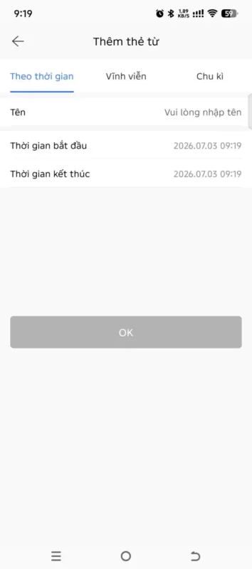 Các bước đăng ký thẻ từ mới trên ứng dụng điện thoại