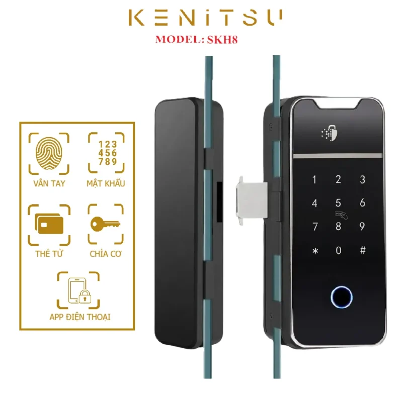 Khóa thông minh cho cửa kính cường lực Kenitsu SKH8 tích hợp app TTLock điều khiển từ xa.