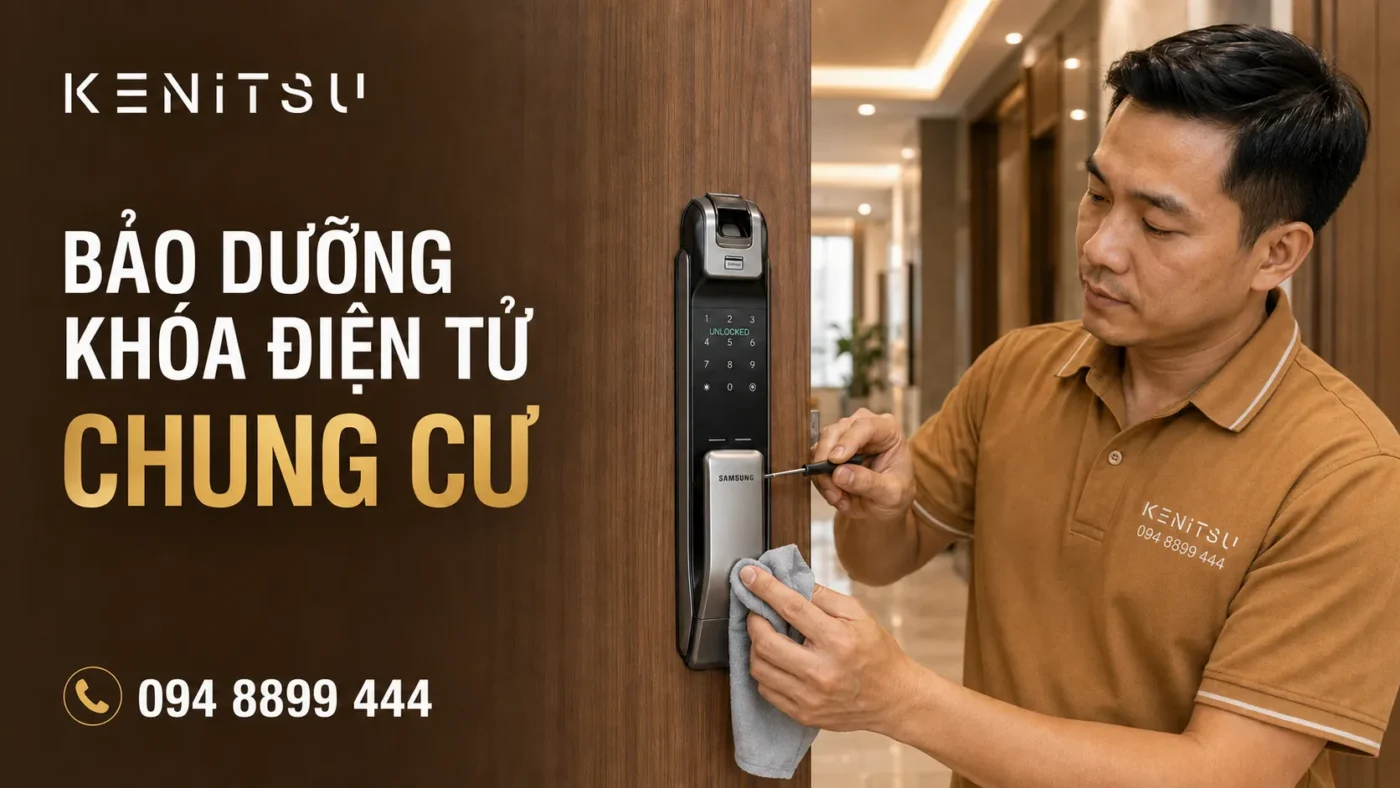 Bảo dưỡng khóa cửa điện tử chung cư Samsung do kỹ thuật viên Kenitsu thực hiện