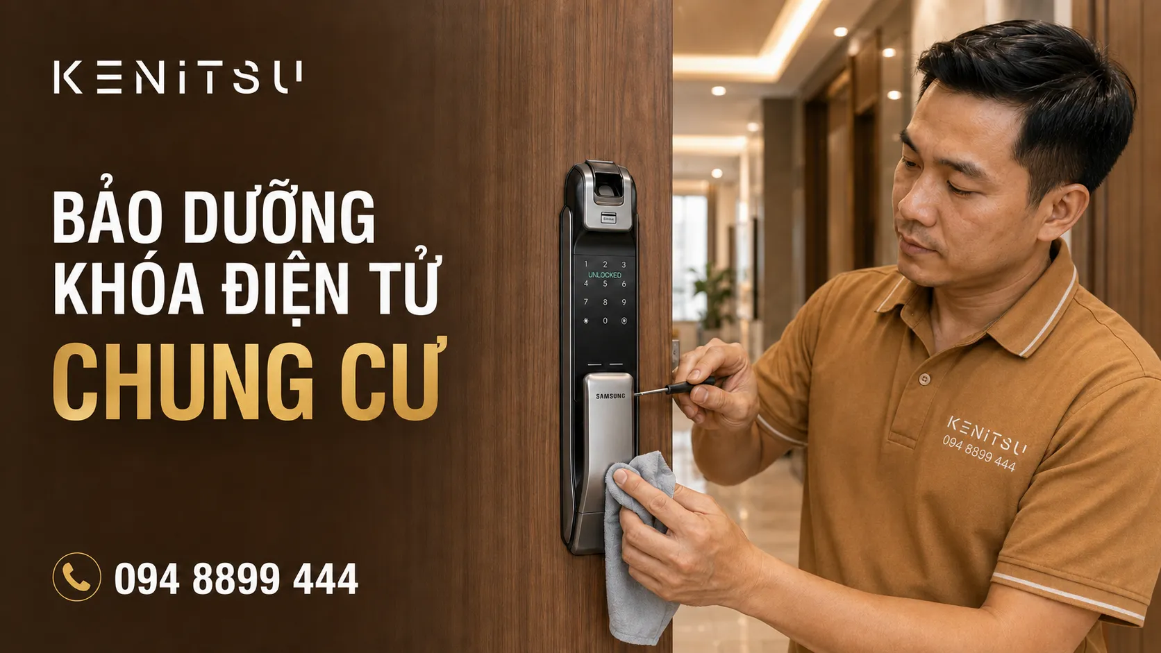 Bảo dưỡng khóa cửa điện tử chung cư Samsung do kỹ thuật viên Kenitsu thực hiện