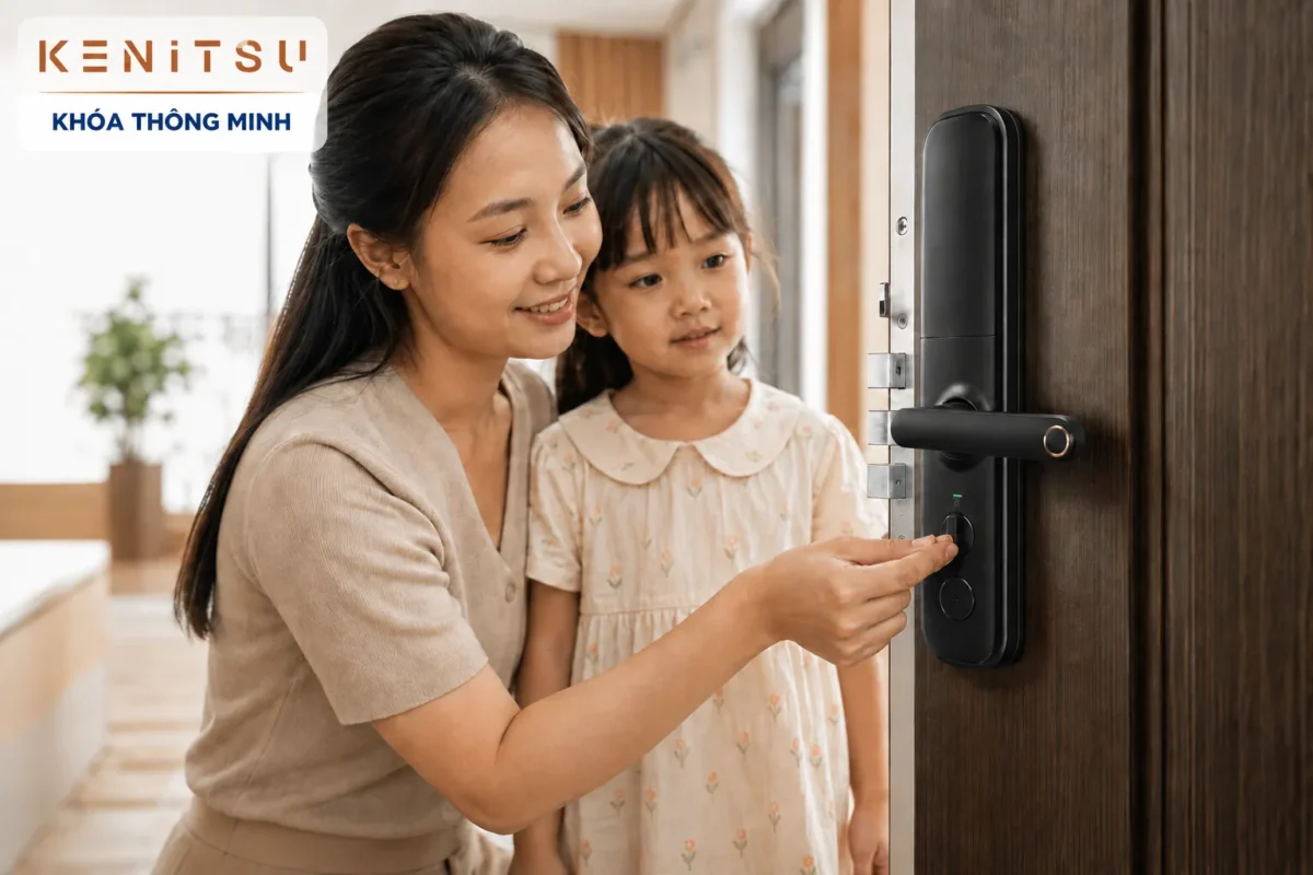 Khóa cửa chung cư cho trẻ nhỏ: 7 tiêu chí giúp gia đình an tâm hơn 2 Mẹ hướng dẫn bật chế độ khóa trẻ em trên khóa cửa chung cư Kenitsu