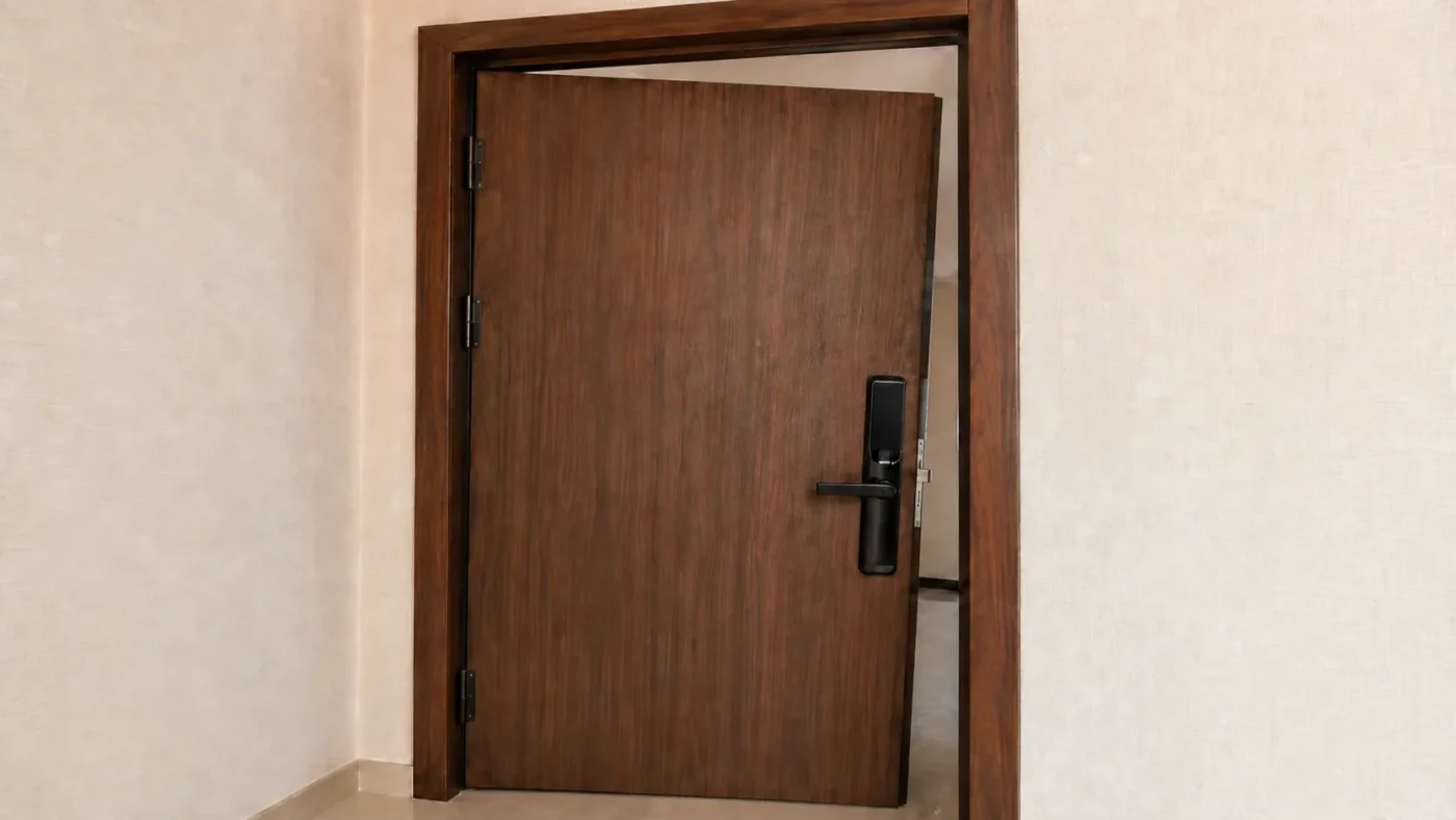 Cánh cửa bị xệ nhẹ làm chốt khóa lệch khỏi miệng đón