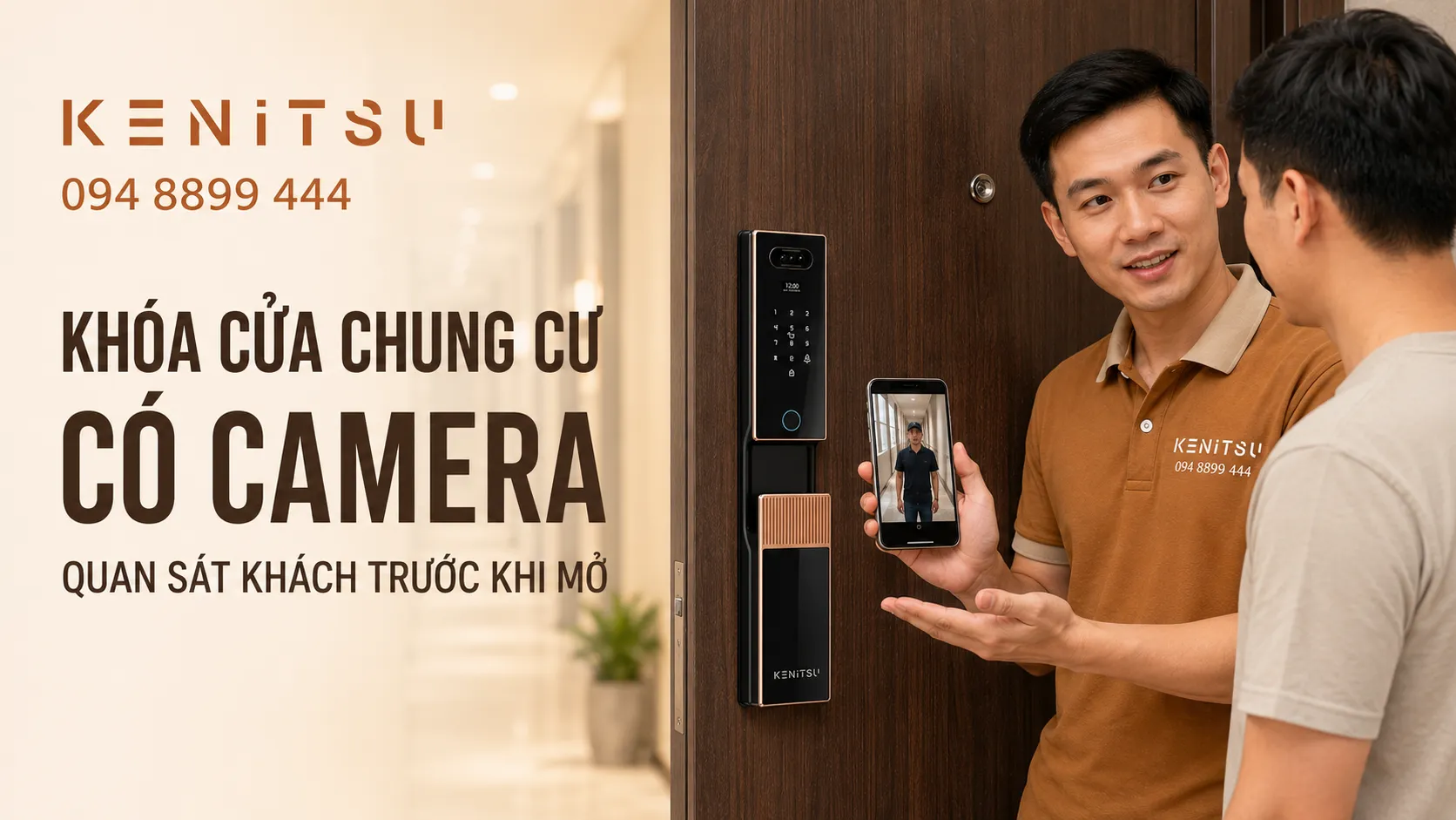 Khóa cửa chung cư có camera Kenitsu HIG09 quan sát khách qua điện thoại