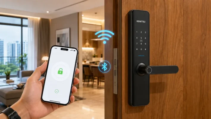 Khóa cửa chung cư mở từ xa qua Wi-Fi và Bluetooth Kenitsu