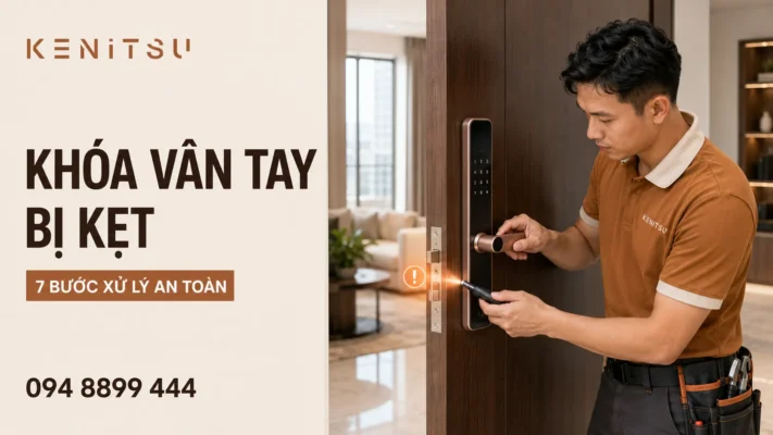 Khóa vân tay bị kẹt được kỹ thuật viên Kenitsu kiểm tra tại chung cư