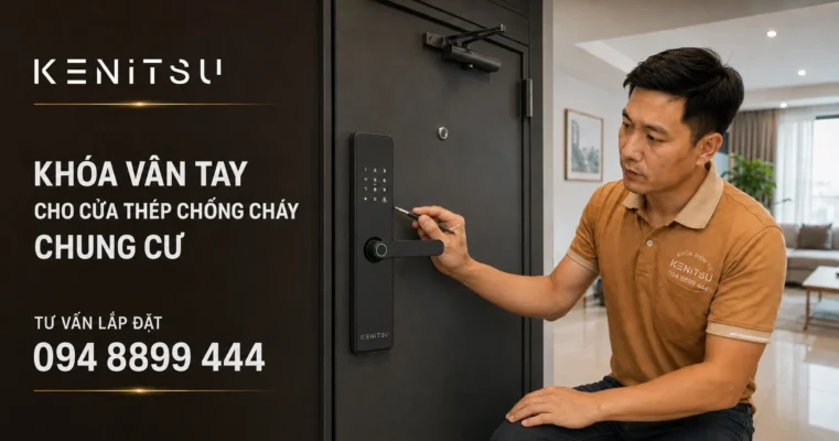 Khóa vân tay cho cửa thép chống cháy chung cư do kỹ thuật viên Kenitsu kiểm tra