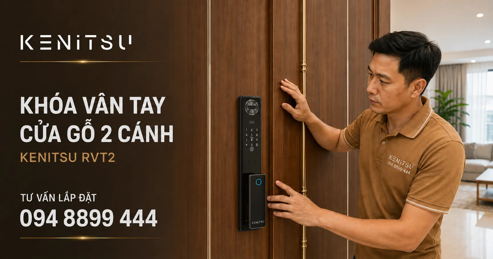 Khóa vân tay cửa gỗ 2 cánh Kenitsu RVT2