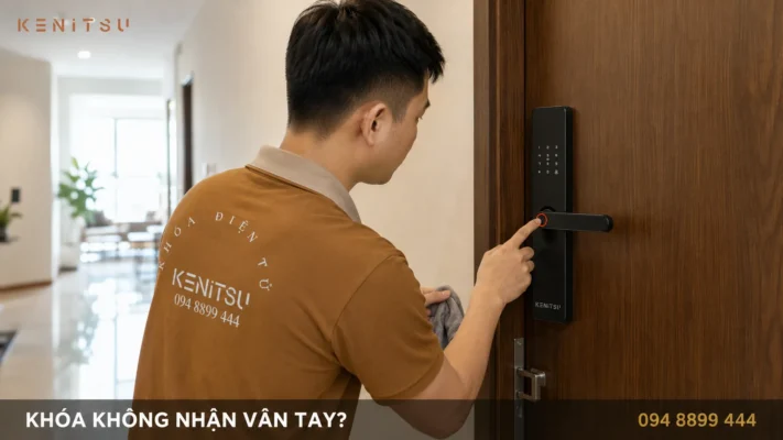 Kỹ thuật viên Kenitsu kiểm tra khóa vân tay không nhận vân tay