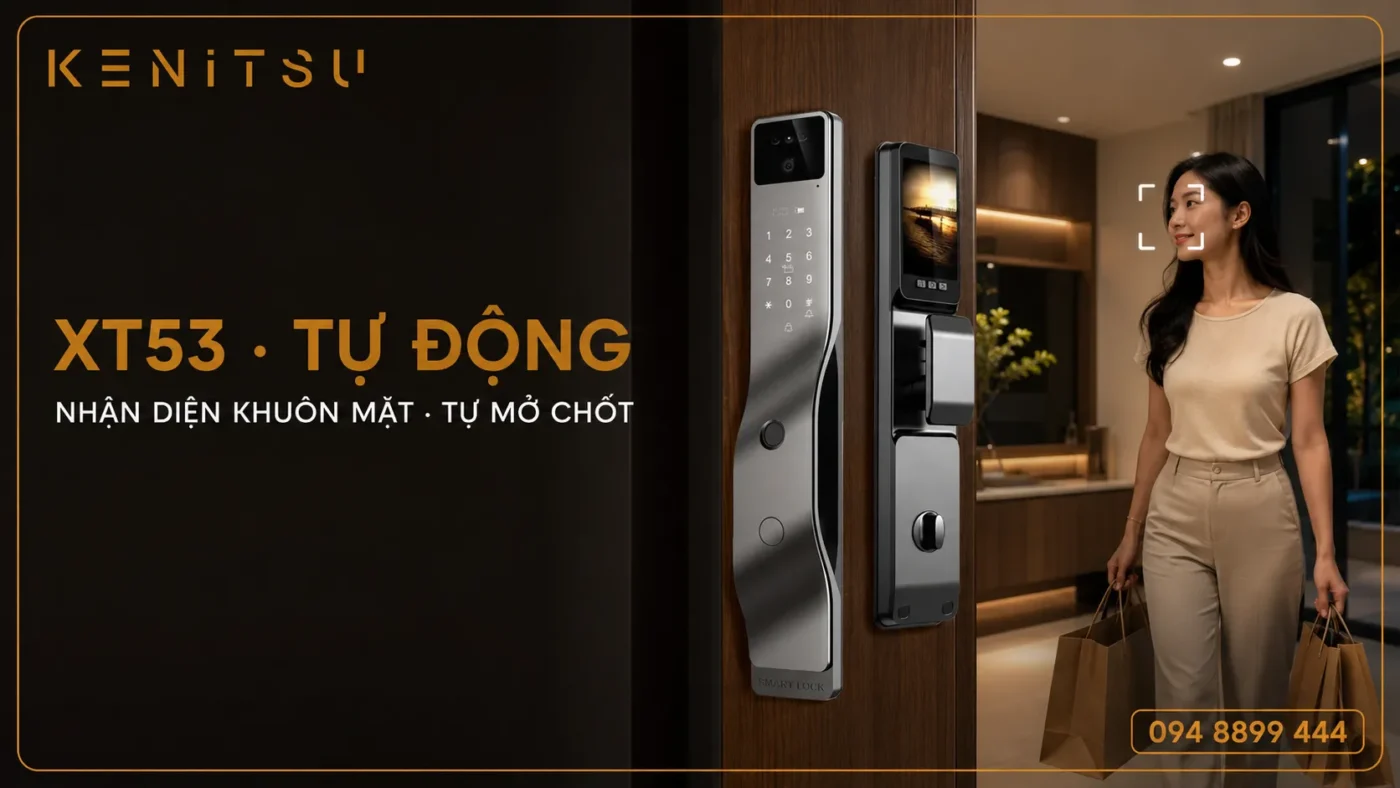 Khóa vân tay tự động Kenitsu XT53 nhận diện khuôn mặt và tự mở chốt