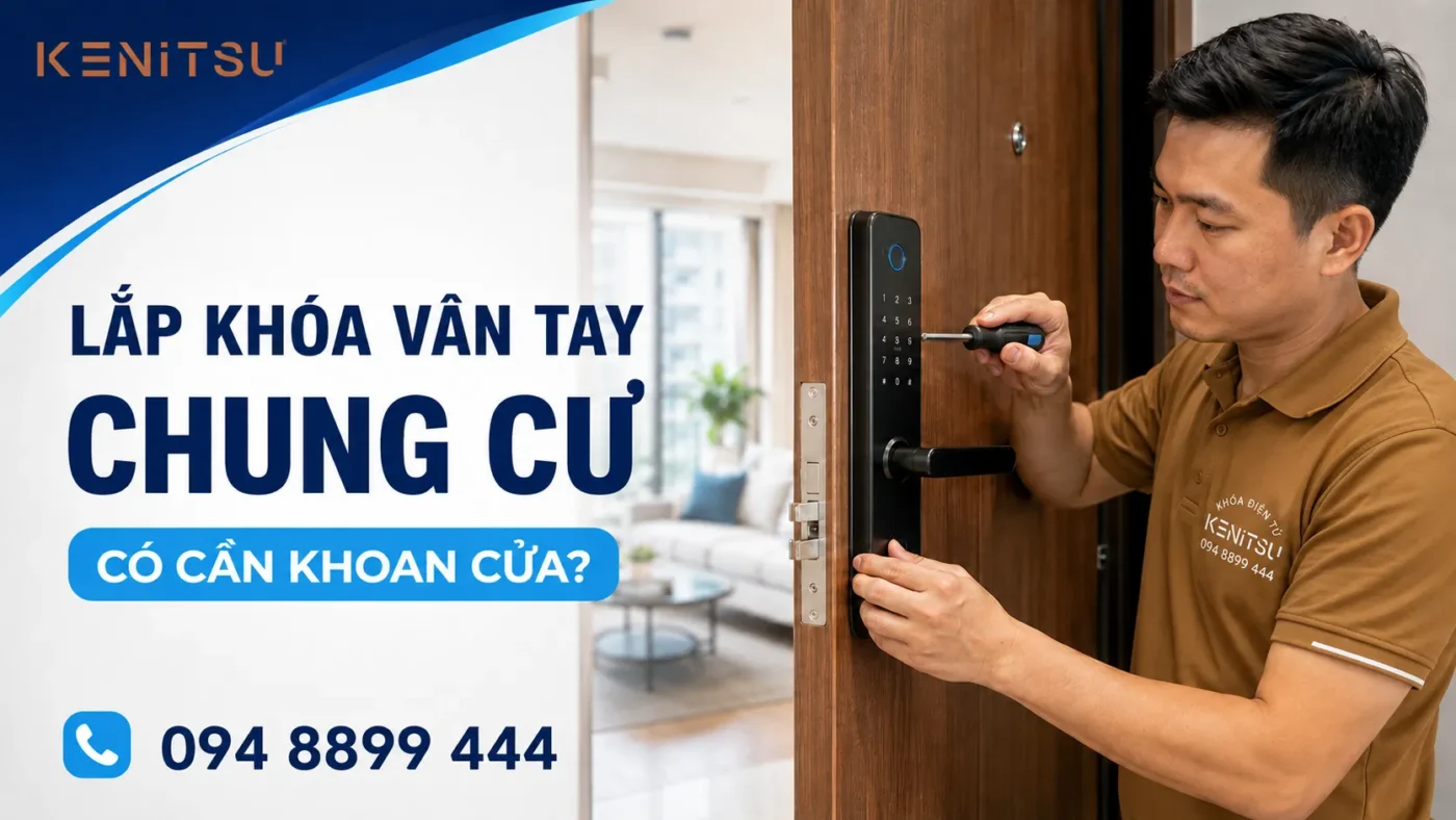 Kỹ thuật viên Kenitsu lắp khóa vân tay chung cư