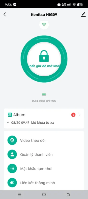 Giao diện quản lý mật khẩu tạm thời của Kenitsu HIG09