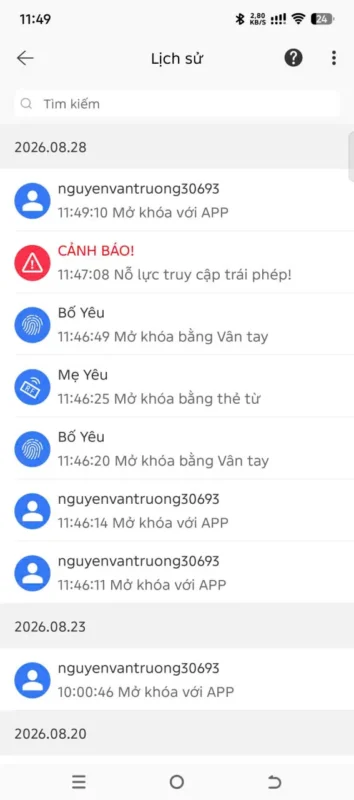 Khóa Vân Tay Có Lưu Lịch Sử Mở Cửa Không? 3 Nhật ký mở cửa bằng ứng dụng vân tay và thẻ từ trên TTLock