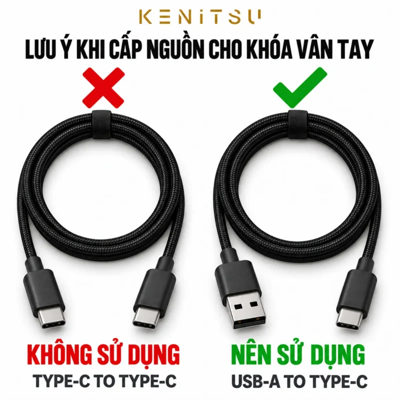 Cách mở khóa vân tay khi hết pin: 3 phương án an toàn 5 Dùng dây USB-A to Type-C để cấp nguồn khẩn cấp cho khóa vân tay