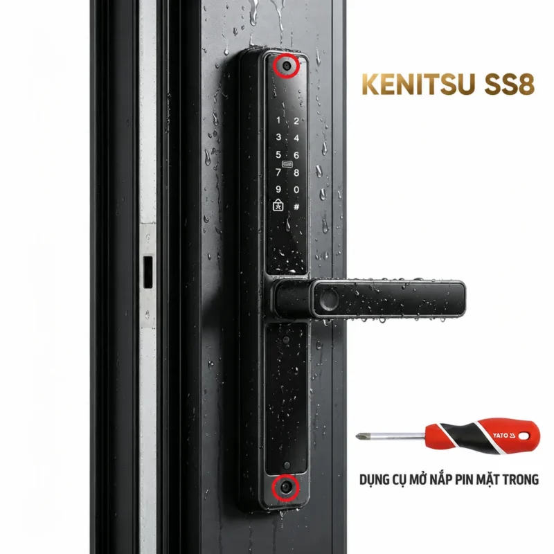 Cách mở khóa vân tay khi hết pin: 3 phương án an toàn 7 Vị trí mở nắp pin khóa cổng vân tay Kenitsu SS8