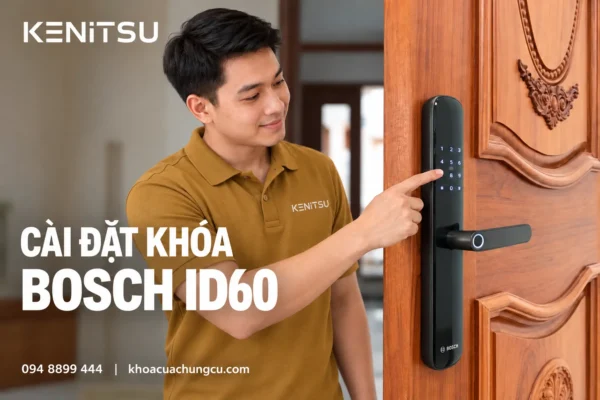 Kỹ thuật viên Kenitsu hướng dẫn cài đặt khóa Bosch ID60 trên cửa gỗ
