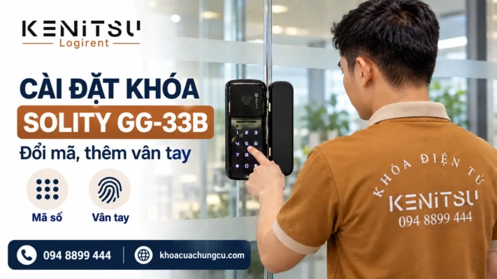 Kỹ thuật viên Kenitsu hướng dẫn cài đặt khóa Solity GG-33B trên cửa kính.