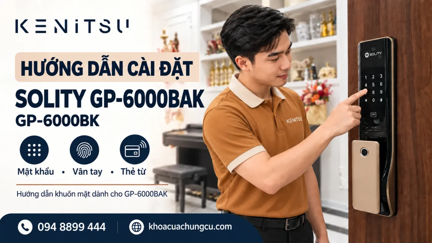 Ảnh minh họa kỹ thuật viên Kenitsu hướng dẫn cài đặt khóa Solity GP-6000BAK