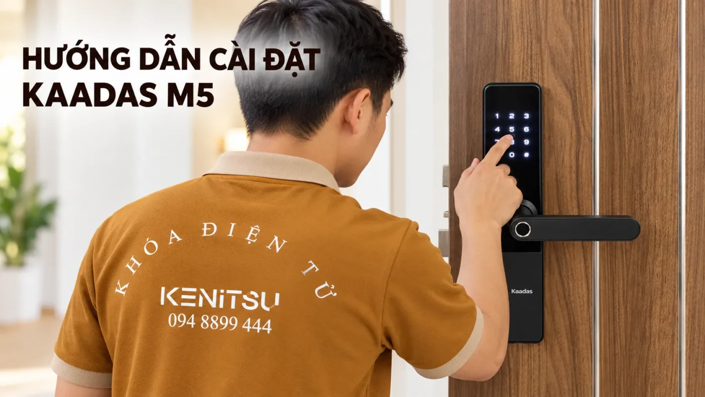 Cài đặt khóa Kaadas M5: 10 mục hướng dẫn dễ thực hiện 1 Kỹ thuật viên Kenitsu hướng dẫn cài đặt khóa Kaadas M5 trên cửa gỗ.