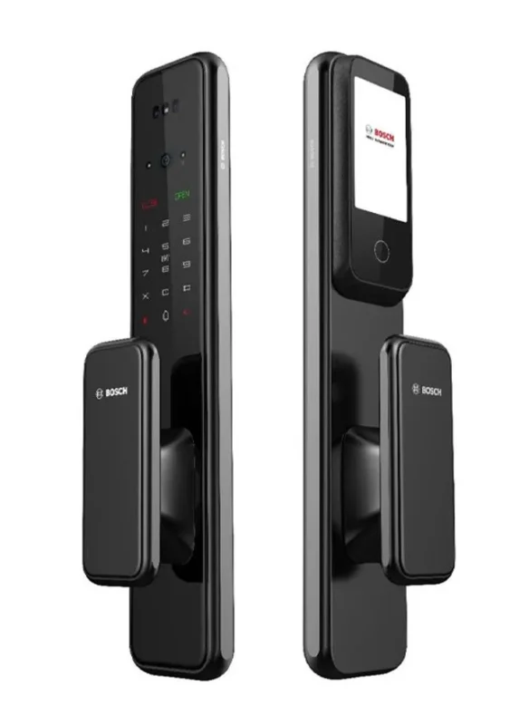 Mặt ngoài và mặt trong khóa Bosch EL600VF màu đen với bàn phím, tay cầm và màn hình.