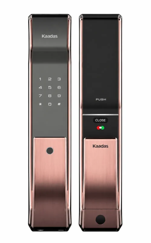 Hướng dẫn cài đặt khóa Kaadas K9 chi tiết, dễ thực hiện 2 Mặt ngoài và mặt trong khóa Kaadas K9 màu đồng hồng