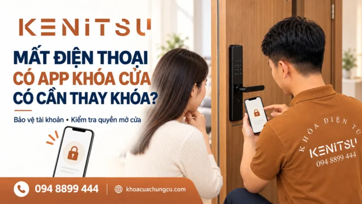 Mất điện thoại có app khóa cửa, minh họa nhân viên Kenitsu hướng dẫn khách kiểm tra quyền mở cửa.