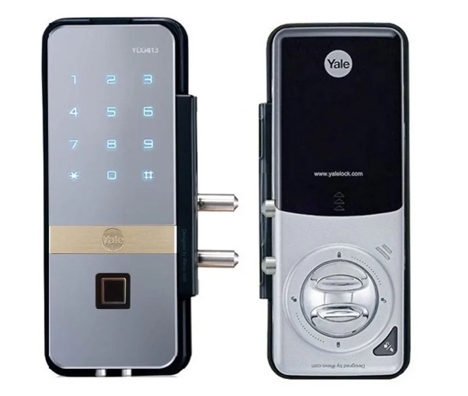 Cài đặt khóa Yale YDG413A: Hướng dẫn chi tiết 4 Mặt ngoài khóa Yale YDG413A có bàn phím và cảm biến vân tay, mặt trong có nắp pin và núm xoay