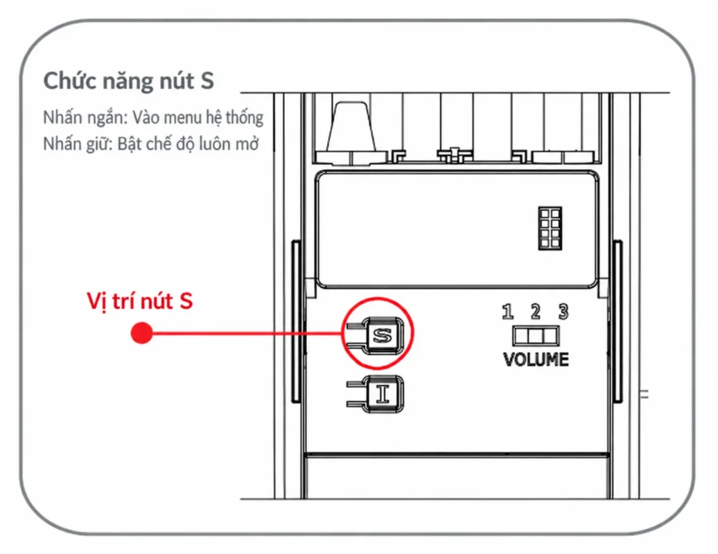 Vị trí nút S dùng để cài đặt khóa Bosch ID60 dưới nắp pin