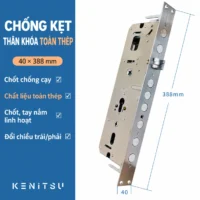 Thân khóa vân tay loại to Kenitsu 40x388 với thông tin đổi chiều trái phải.