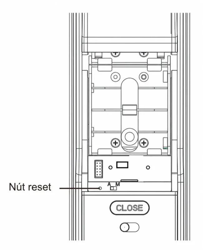Hướng dẫn cài đặt khóa Kaadas K9 chi tiết, dễ thực hiện 5 Vị trí nút reset bên trong khoang pin khóa Kaadas K9