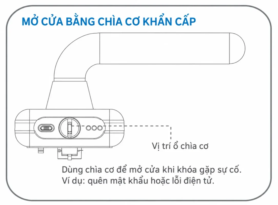 Cài đặt khóa Bosch ID80: Hướng dẫn chi tiết, dễ làm 4 Vị trí ổ chìa cơ ở đáy mặt ngoài khóa Bosch ID80.